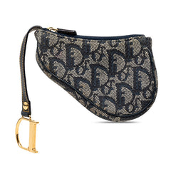 ディオール トロッター サドル コインケース ミニ ポーチ ネイビー キャンバス レザー レディース Dior 【中古】