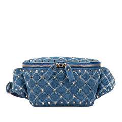 ヴァレンチノ スタッズ ウエストバッグ ボディバッグ ブルー シルバー デニム レザー レディース Valentino 【中古】