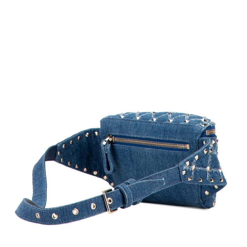 ヴァレンチノ スタッズ ウエストバッグ ボディバッグ ブルー シルバー デニム レザー レディース Valentino 【中古】