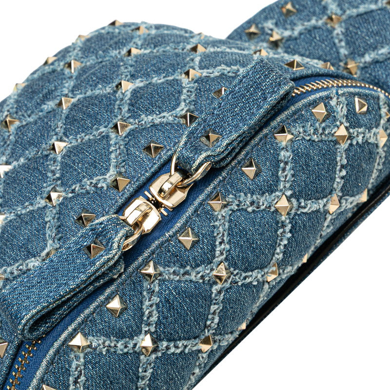 ヴァレンチノ スタッズ ウエストバッグ ボディバッグ ブルー シルバー デニム レザー レディース Valentino 【中古】