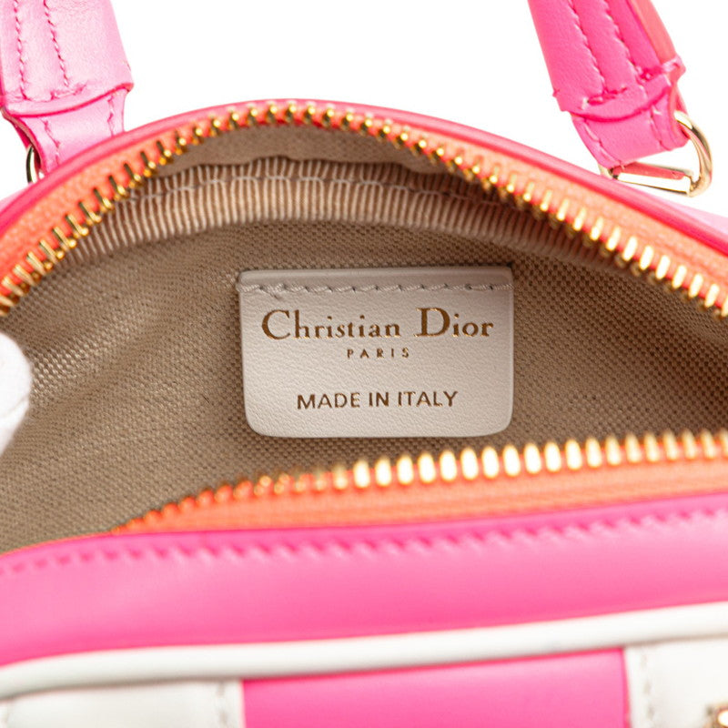 ディオール ヴァイブ ミニ ミニボウリングバッグ ハンドバッグ 2WAY ピンク ホワイト レザー レディース Dior 【中古】