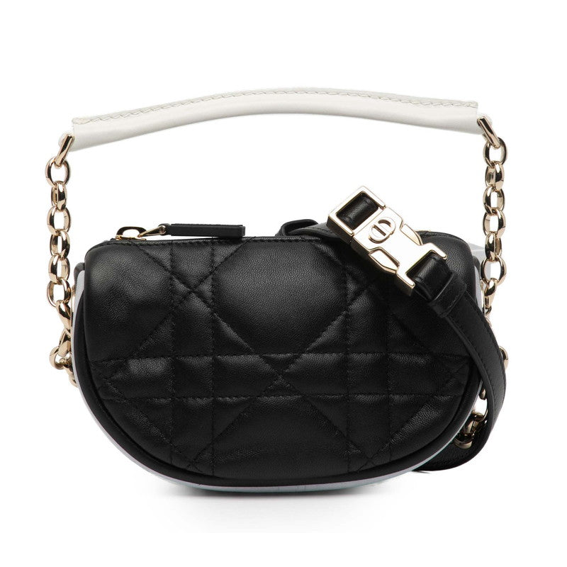 クリスチャンディオール カナージュ ポーチ ハンドバッグ ショルダーバッグ ブラック ホワイト レザー レディース Christian Dior 【中古】