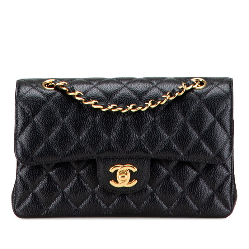 シャネル マトラッセ ココマーク ダブルフラップ チェーン ショルダーバッグ ブラック ゴールド金具 キャビアスキン レディース CHANEL 【中古】