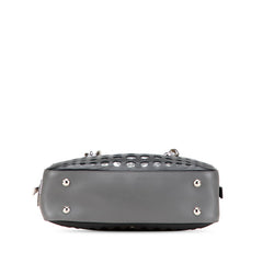 プラダ 三角ロゴプレート パンチング チェーン トートバッグ ハンドバッグ 1BB017 ブラック グレー レザー レディース PRADA 【中古】