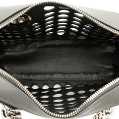 プラダ 三角ロゴプレート パンチング チェーン トートバッグ ハンドバッグ 1BB017 ブラック グレー レザー レディース PRADA 【中古】