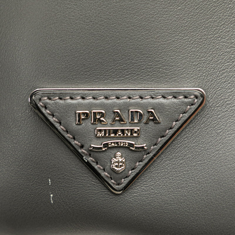 プラダ 三角ロゴプレート パンチング チェーン トートバッグ ハンドバッグ 1BB017 ブラック グレー レザー レディース PRADA 【中古】