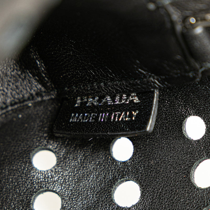 プラダ 三角ロゴプレート パンチング チェーン トートバッグ ハンドバッグ 1BB017 ブラック グレー レザー レディース PRADA 【中古】