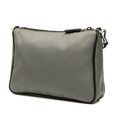 プラダ 三角ロゴプレート ショルダーバッグ 2VH113 グレー ブラック ナイロン レザー レディース PRADA 【中古】