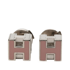 エルメス カージュ ド アッシュ Hキューブ ピアス シルバー ピンク メタル エナメル レディース HERMES 【中古】