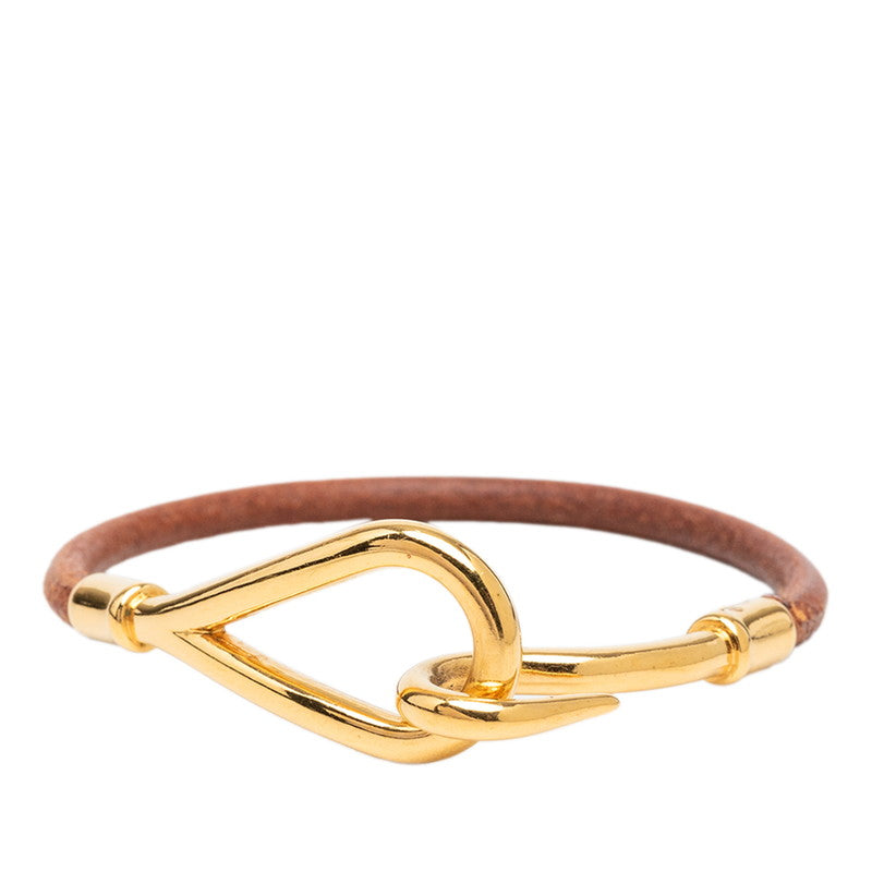 エルメス ジャンボブレス ブレスレット ゴールド ブラウン メッキ レザー レディース HERMES 【中古】