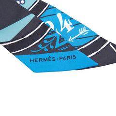 エルメス ツイリー JEU DE SOIE UNIFORME シルクゲーム スカーフ ブルー シルク レディース HERMES 【中古】