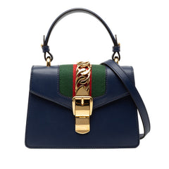 グッチ シェリーライン シルヴィ ハンドバッグ ショルダーバッグ 2WAY 470270 ネイビー レザー レディース GUCCI 【中古】