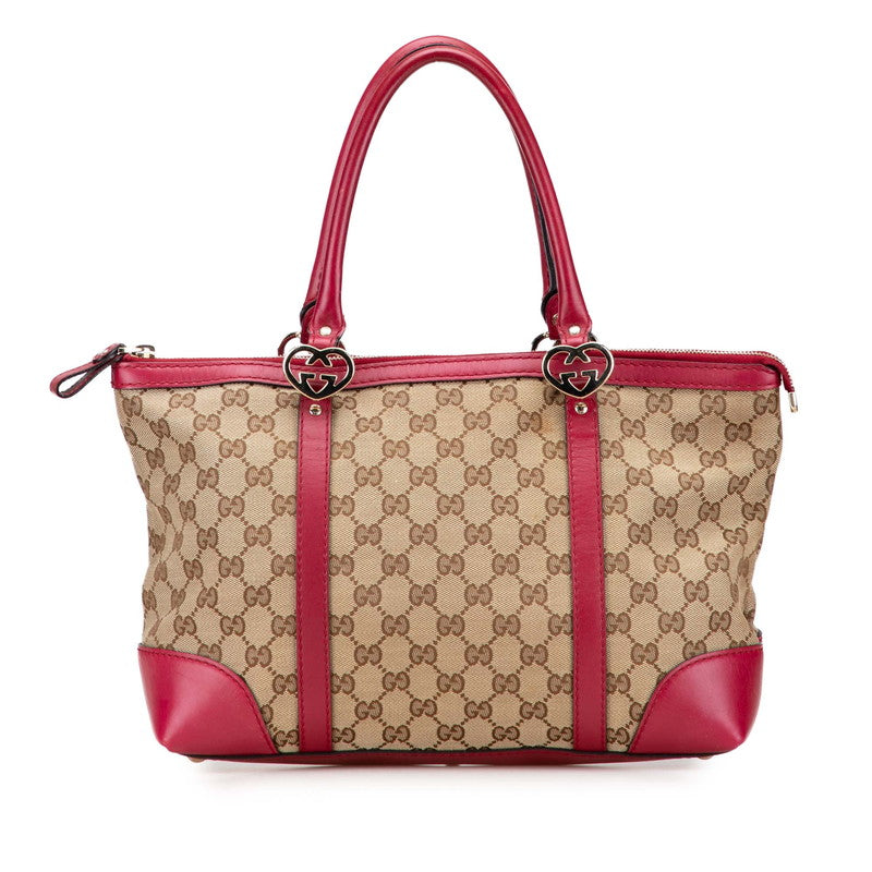 グッチ GGキャンバス ラブリー トートバッグ 257069 ベージュ ピンク キャンバス レザー レディース GUCCI 【中古】