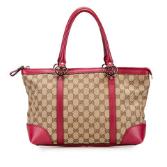 グッチ GGキャンバス ラブリー トートバッグ 257069 ベージュ ピンク キャンバス レザー レディース GUCCI 【中古】