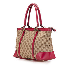 グッチ GGキャンバス ラブリー トートバッグ 257069 ベージュ ピンク キャンバス レザー レディース GUCCI 【中古】