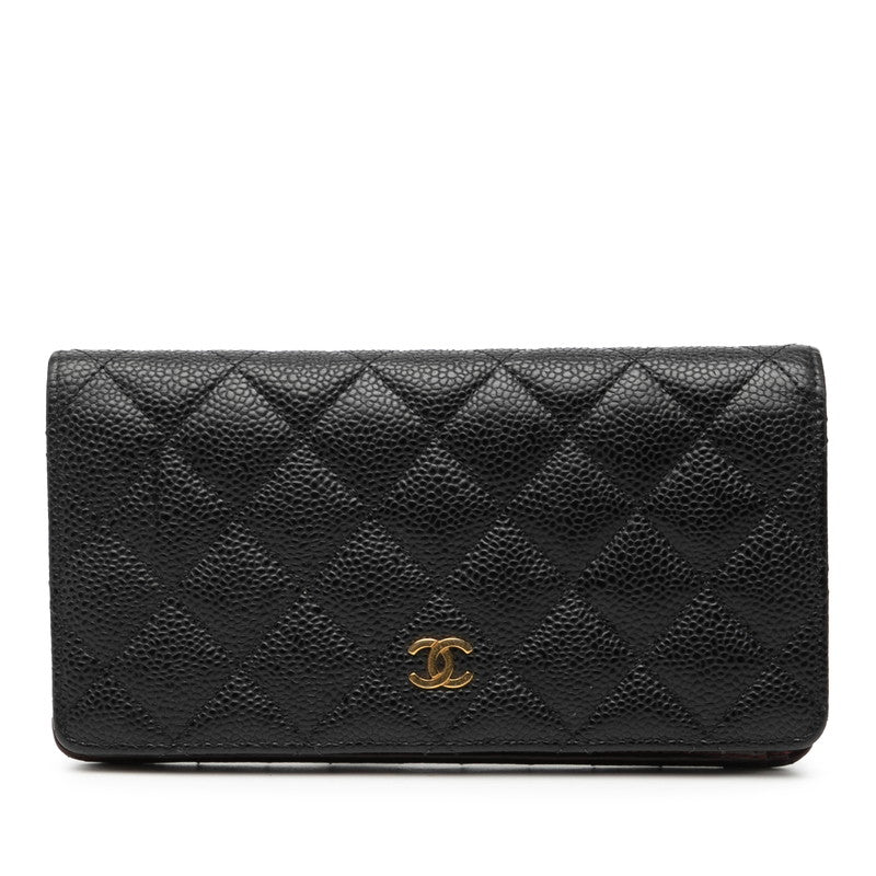 シャネル マトラッセ ココマーク 長財布 ロングウォレット ブラック ボルドー キャビアスキン レディース CHANEL 【中古】