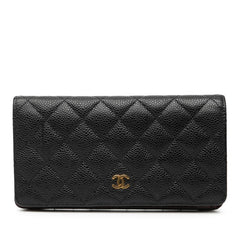 シャネル マトラッセ ココマーク 長財布 ロングウォレット ブラック ボルドー キャビアスキン レディース CHANEL 【中古】