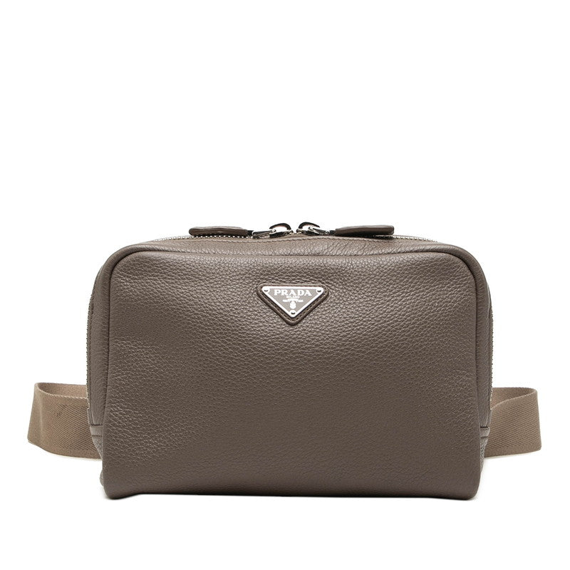 プラダ 三角ロゴプレート ボディバッグ ショルダーバッグ ベージュ レザー レディース PRADA 中古