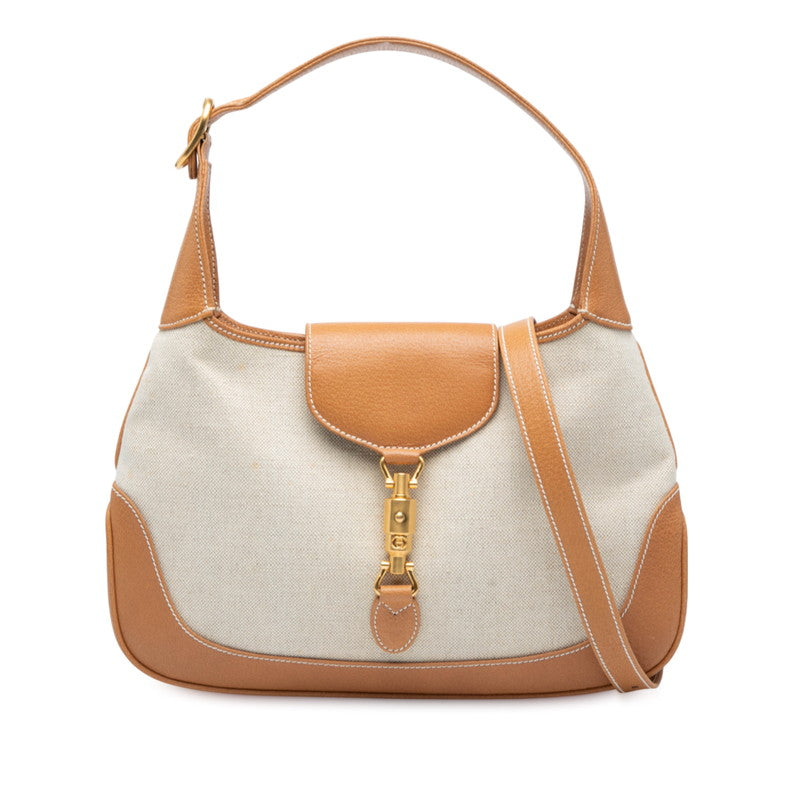 グッチ ジャッキー ハンドバッグ ショルダーバッグ 001 113 1390 ベージュ ブラウン キャンバス レザー レディース GUCCI 【中古】