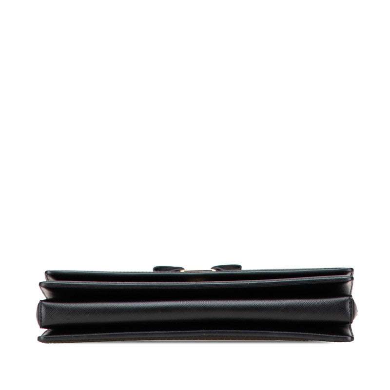 サルヴァトーレフェラガモ ヴァラ リボン ストライプ チェーン ショルダーバッグ ブラック ゴールド PVC レディース Salvatore Ferragamo 【中古】