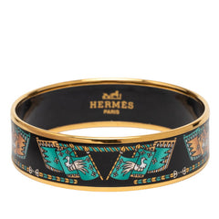エルメス エマイユGM 七宝焼き エナメルブレスレット バングル ゴールド ブラック メッキ レディース HERMES 【中古】
