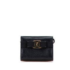 サルヴァトーレフェラガモ ヴァラリボン リザード型押し ポーチ ブラック レザー レディース Salvatore Ferragamo 【中古】