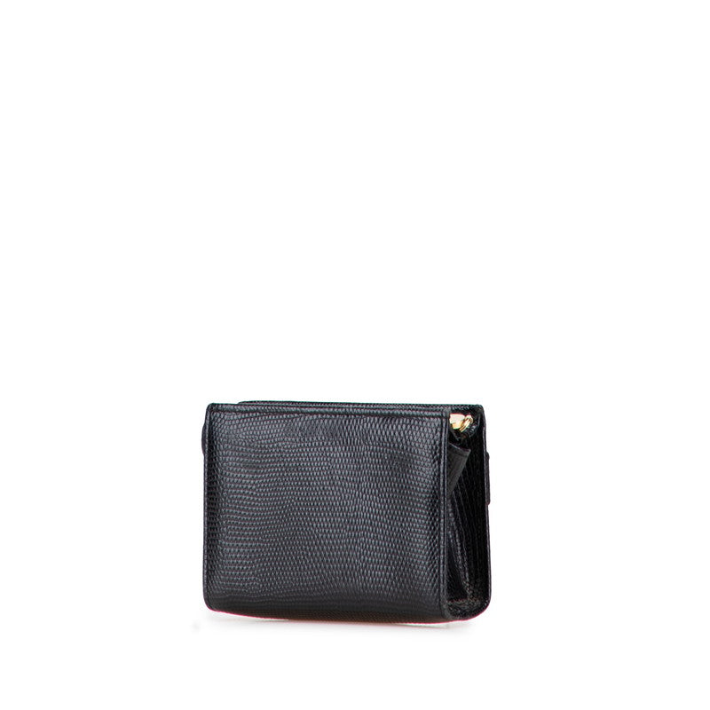 サルヴァトーレフェラガモ ヴァラリボン リザード型押し ポーチ ブラック レザー レディース Salvatore Ferragamo 【中古】