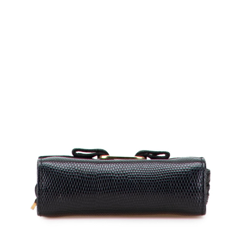 サルヴァトーレフェラガモ ヴァラリボン リザード型押し ポーチ ブラック レザー レディース Salvatore Ferragamo 【中古】