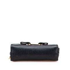 サルヴァトーレフェラガモ ヴァラリボン リザード型押し ポーチ ブラック レザー レディース Salvatore Ferragamo 【中古】