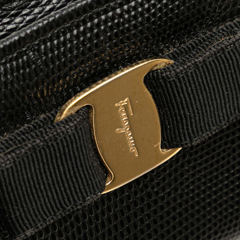 サルヴァトーレフェラガモ ヴァラリボン リザード型押し ポーチ ブラック レザー レディース Salvatore Ferragamo 【中古】