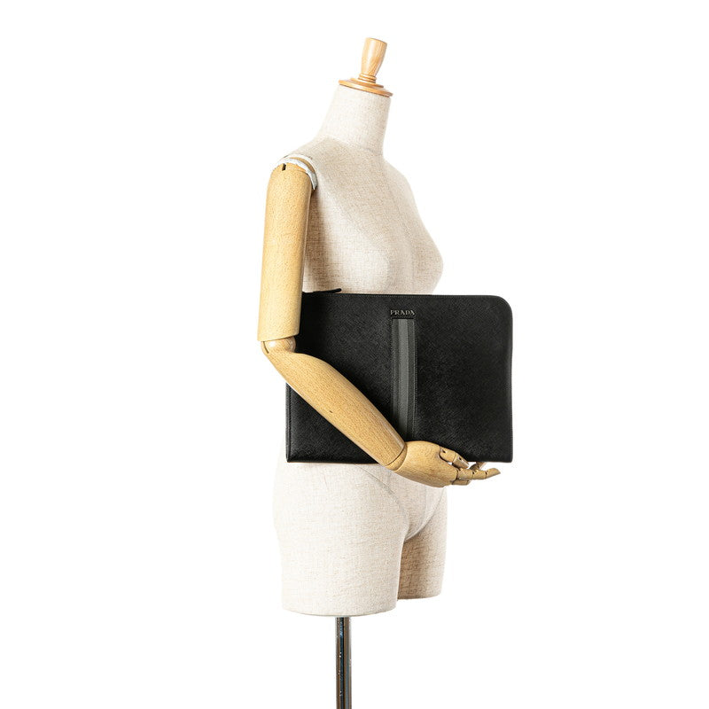 プラダ クラッチバッグ ブラック サフィアーノレザー レディース PRADA 【中古】