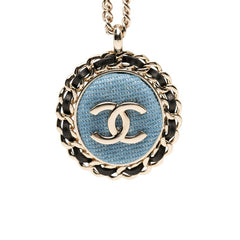 シャネル ココマーク チェーン ネックレス B25P ゴールド ブルー ブラック メッキ レザー デニム レディース CHANEL 【中古】