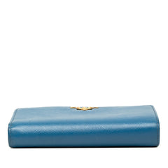 プラダ ロゴ 二つ折り財布 ブルー サフィアーノレザー レディース PRADA 【中古】