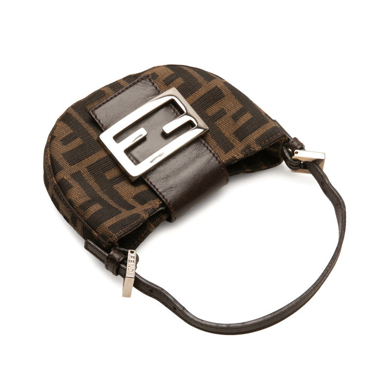 フェンディ ズッカ ミニ クロワッサン ハンドバッグ 26673 ブラウン シルバー キャンバス レザー レディース FENDI 【中古】