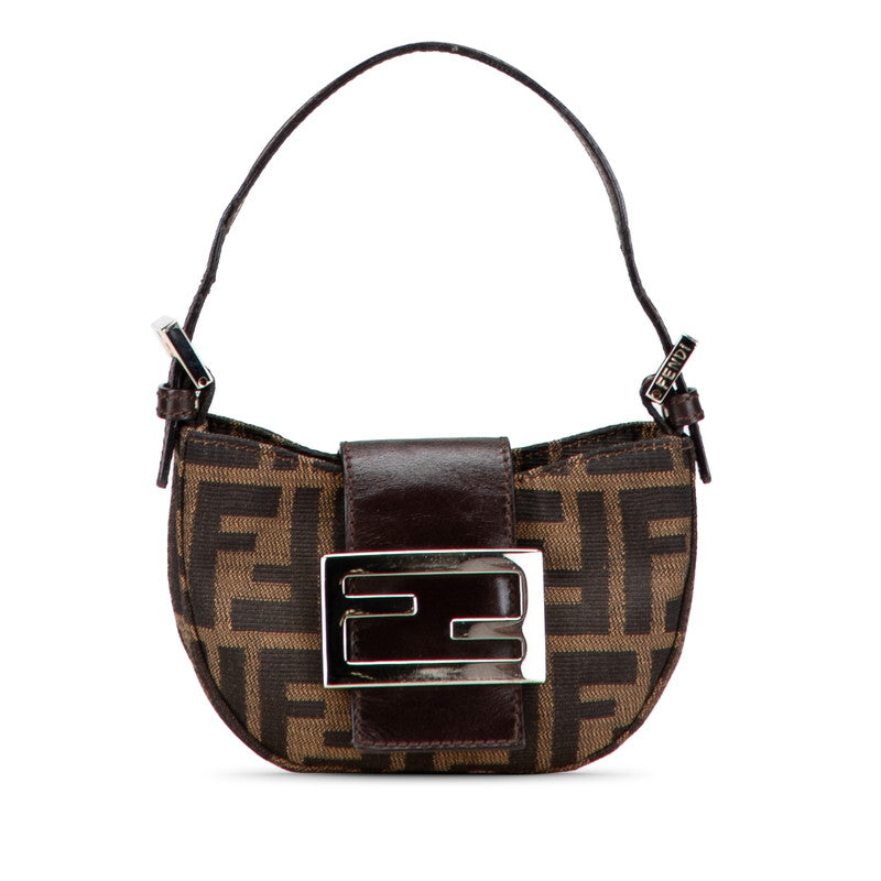 フェンディ ズッカ ミニ クロワッサン ハンドバッグ 26673 ブラウン シルバー キャンバス レザー レディース FENDI 【中古】