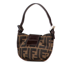 フェンディ ズッカ ミニ クロワッサン ハンドバッグ 26673 ブラウン シルバー キャンバス レザー レディース FENDI 【中古】