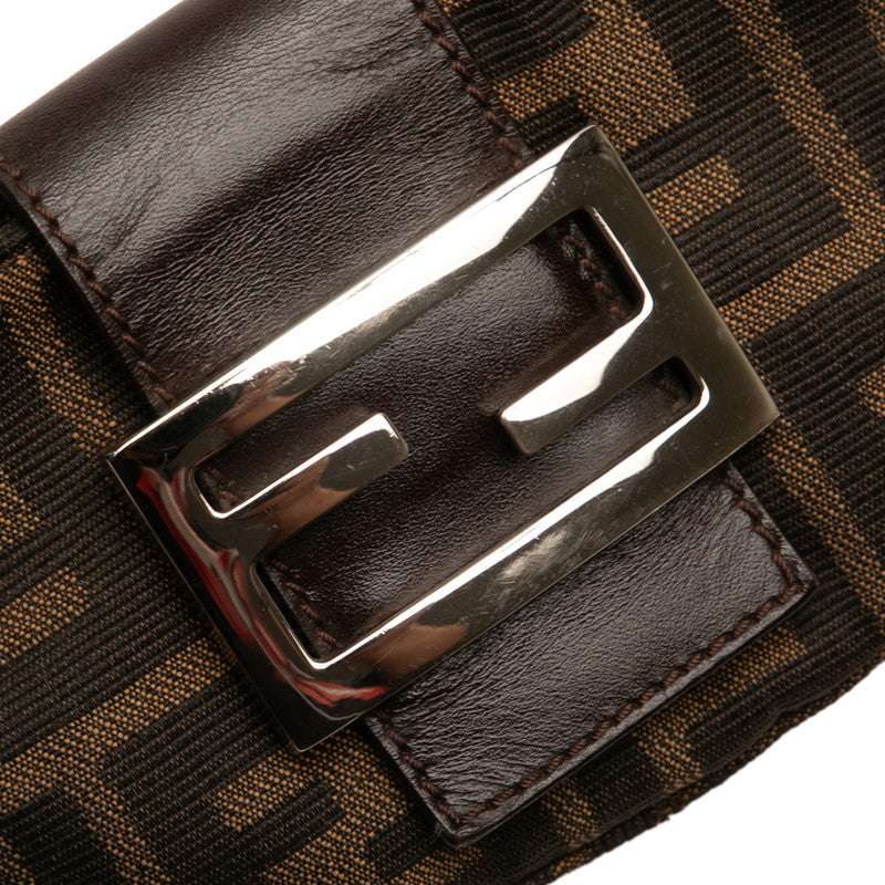 フェンディ ズッカ ミニ クロワッサン ハンドバッグ 26673 ブラウン シルバー キャンバス レザー レディース FENDI 【中古】