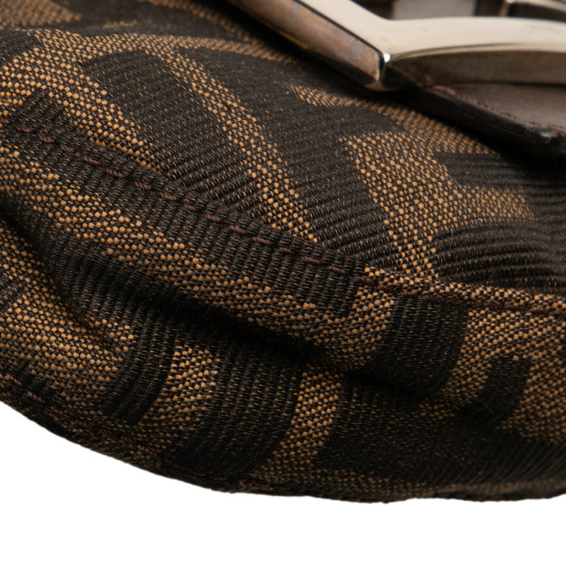 フェンディ ズッカ ミニ クロワッサン ハンドバッグ 26673 ブラウン シルバー キャンバス レザー レディース FENDI 【中古】