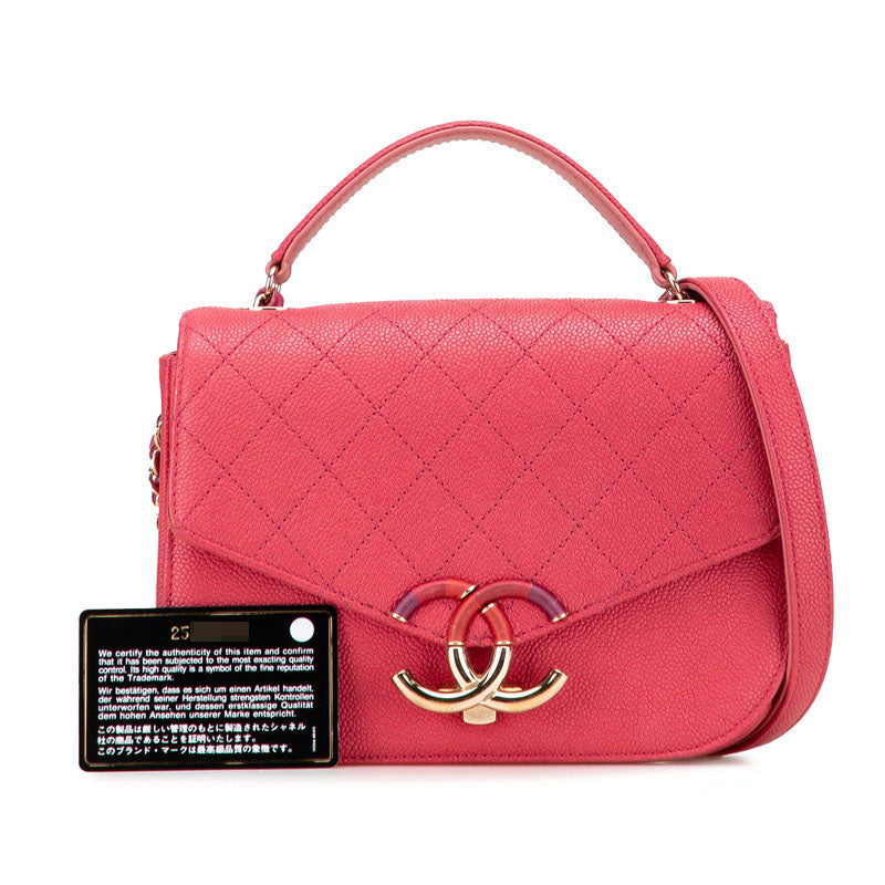 シャネル マトラッセ CCロゴ ハンドバッグ ショルダーバッグ ピンク キャビアスキン レディース CHANEL 【中古】