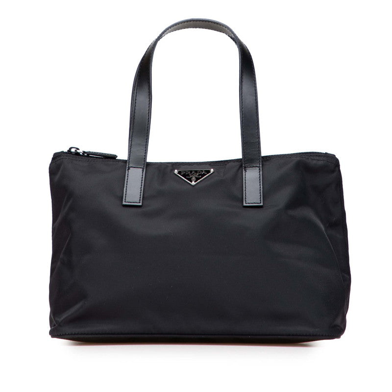 プラダ 三角ロゴプレート トートバッグ ハンドバッグ ブラック ナイロン レディース PRADA 【中古】