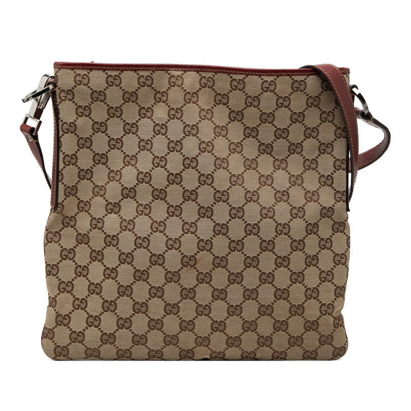 グッチ GGキャンバス 斜め掛け ショルダーバッグ 113013 ベージュ ワインレッド キャンバス レザー レディース GUCCI 【中古】