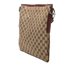 グッチ GGキャンバス 斜め掛け ショルダーバッグ 113013 ベージュ ワインレッド キャンバス レザー レディース GUCCI 【中古】