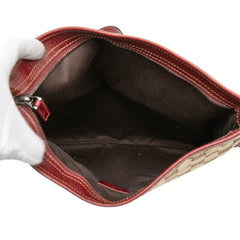 グッチ GGキャンバス 斜め掛け ショルダーバッグ 113013 ベージュ ワインレッド キャンバス レザー レディース GUCCI 【中古】