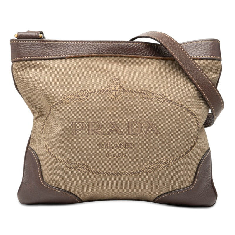プラダ カナパ 斜め掛け ショルダーバッグ ブラウン キャンバス レザー レディース PRADA 【中古】