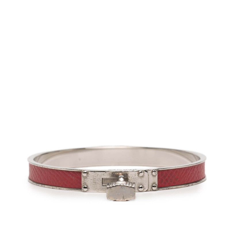 エルメス ケリー カデナ モチーフ バングル シルバー レッド メタル レザー レディース HERMES 【中古】