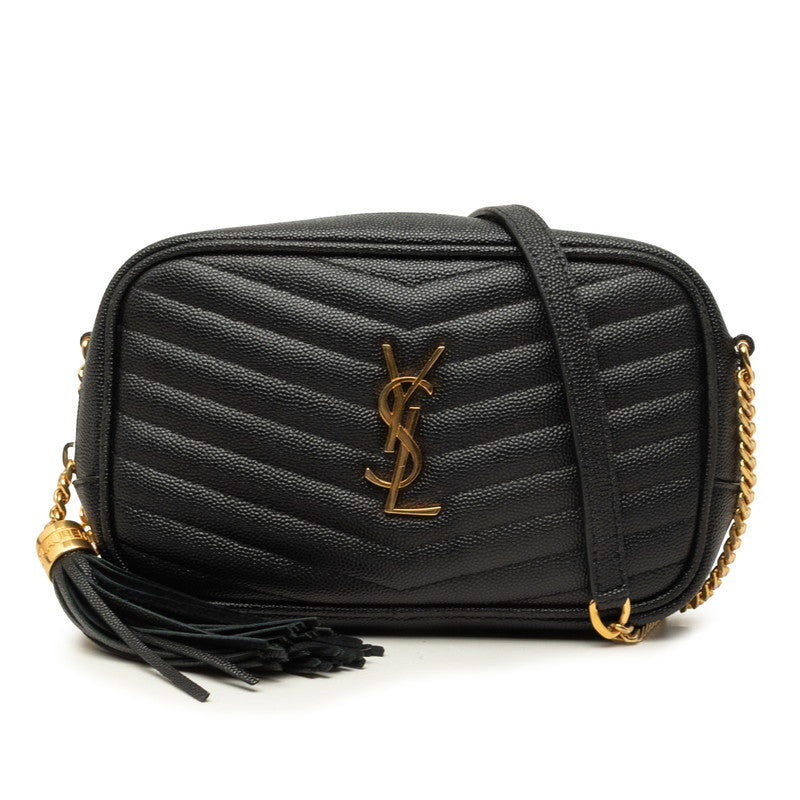 サンローラン YSLロゴ ルー ミニバッグ 斜め掛け チェーン ショルダーバッグ 618057 ブラック レザー レディース SAINT LAURENT 中古