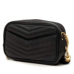 サンローラン YSLロゴ ルー ミニバッグ 斜め掛け チェーン ショルダーバッグ 618057 ブラック レザー レディース SAINT LAURENT 中古