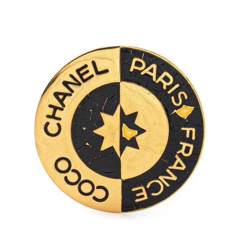 シャネル COCO ロゴ ラウンド ブローチ ゴールド ブラック メッキ レディース CHANEL 【中古】