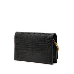 サンローラン YSLロゴ ケイト タッセル クロコ型押し チェーン ショルダーバッグ ブラック レザー レディース SAINT LAURENT 【中古】
