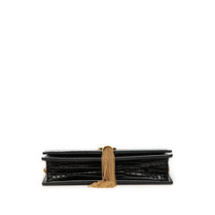 サンローラン YSLロゴ ケイト タッセル クロコ型押し チェーン ショルダーバッグ ブラック レザー レディース SAINT LAURENT 【中古】